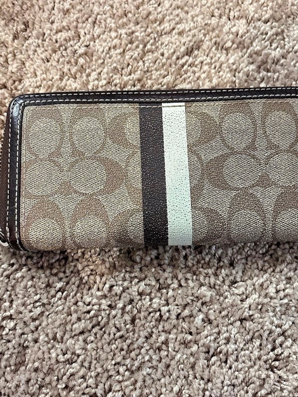 Coach Signature Canvas Striped Accordion Zip Around Wallet Brown & Black